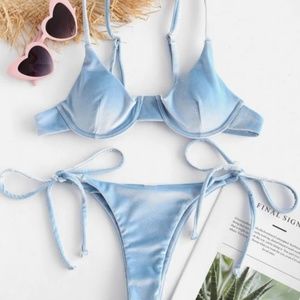 Blue Velvet Underwire Balconette Bikini Set